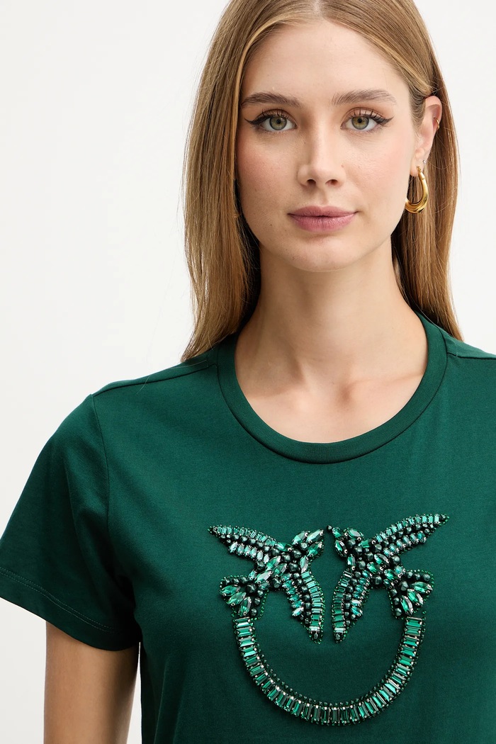 Pinko t-shirt bawełniany zielony 100535.A2RN