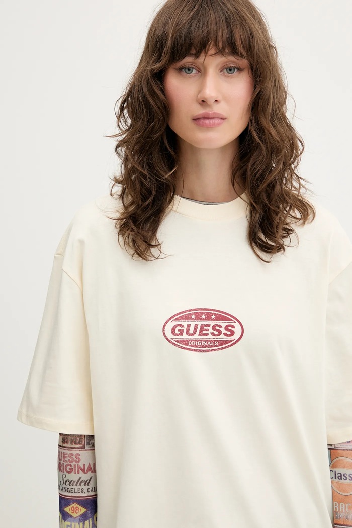 Βαμβακερό μπλουζάκι Guess Originals M5YI55.K8FQ4 μπεζ
