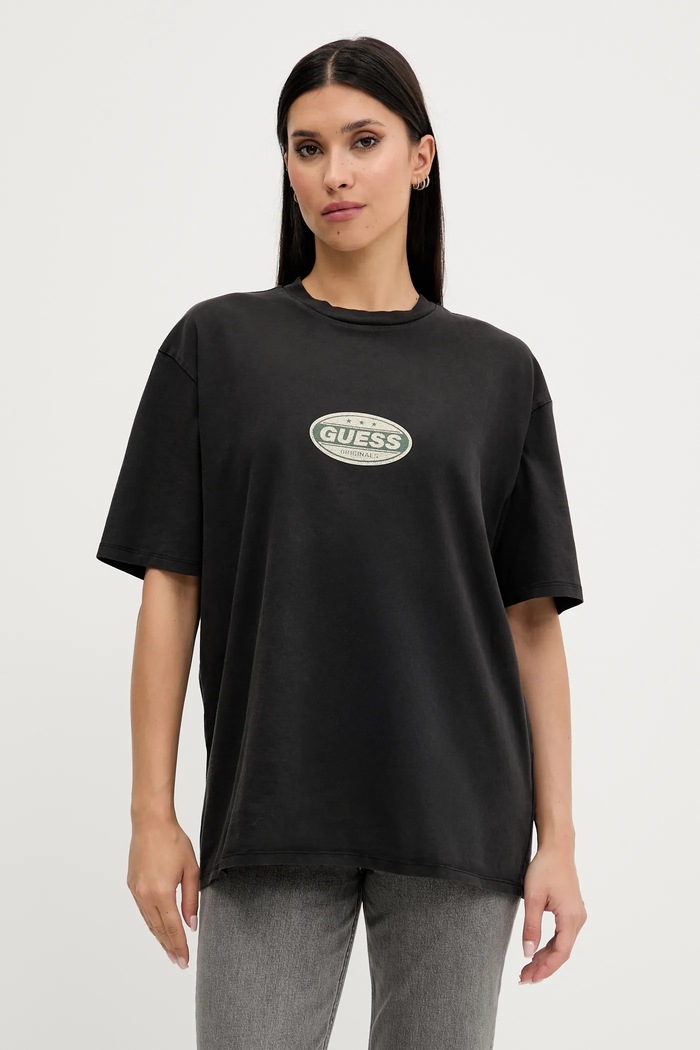 Βαμβακερό μπλουζάκι Guess Originals στάμπα μαύρο M5YI55.K8FQ4