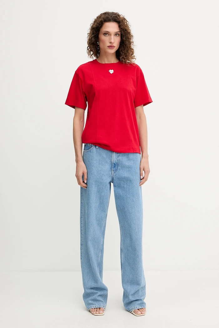 Pinko T-shirt bawełniany 105665.A2IB czerwony AW25
