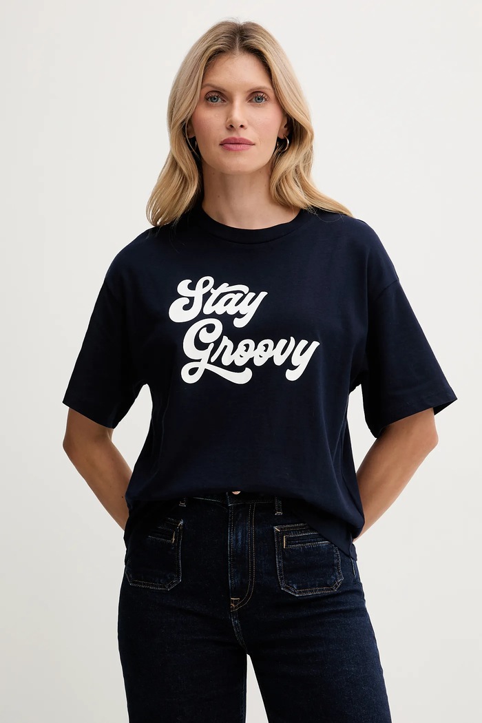 United Colors of Benetton t-shirt bawełniany nadruk granatowy 3MI5D10AY