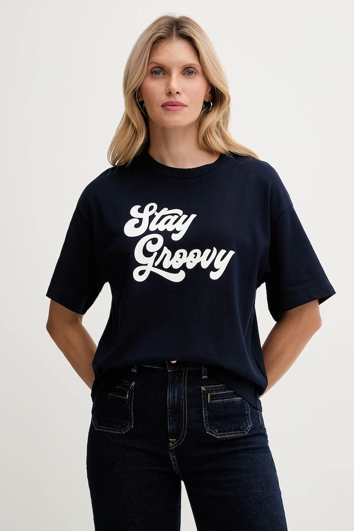 United Colors of Benetton t-shirt bawełniany nadruk granatowy 3MI5D10AY