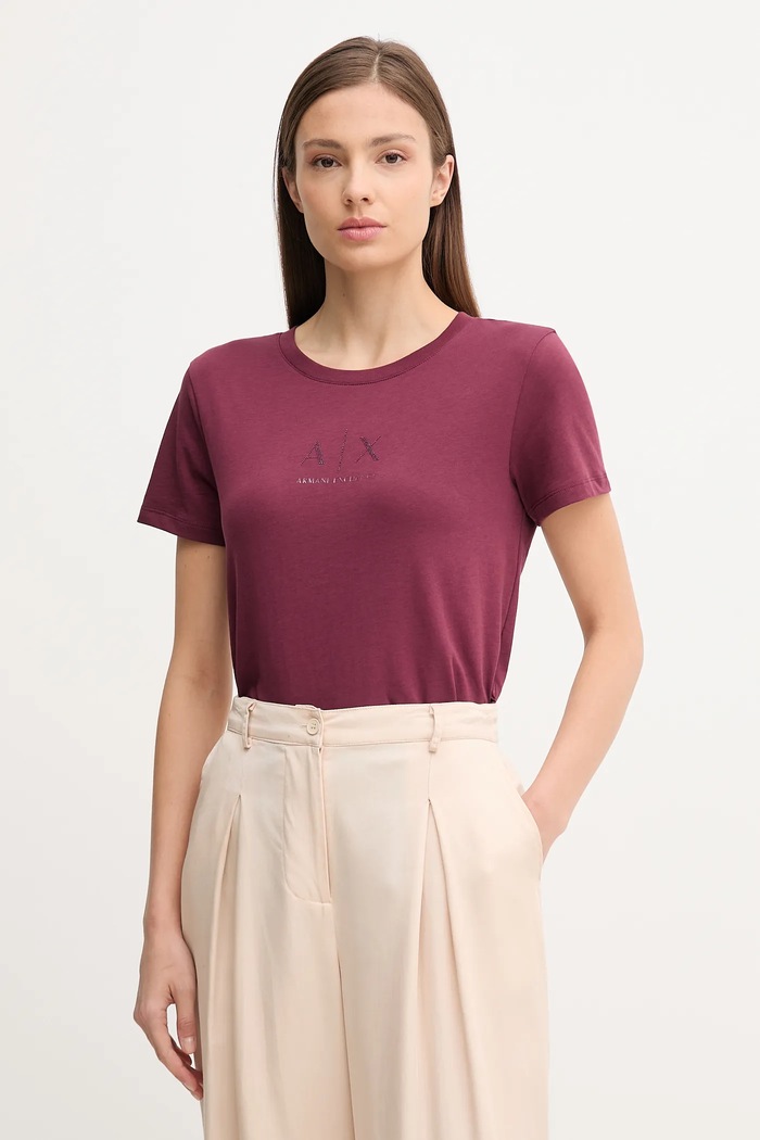 Bavlněné tričko Armani Exchange hladký burgundské XW001459.AF10356
