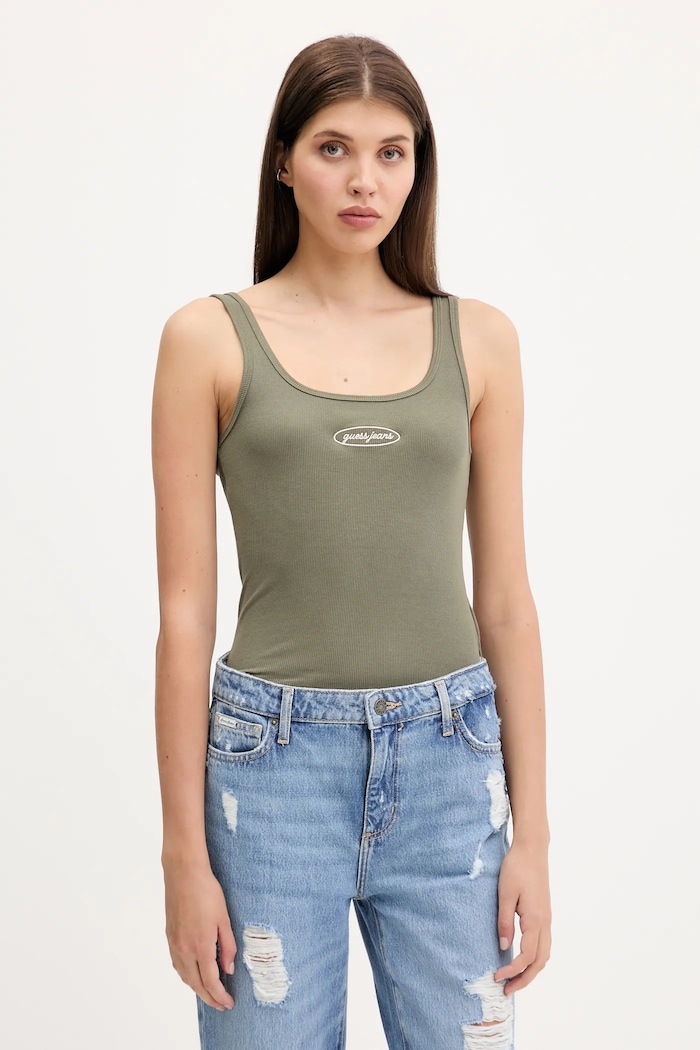 Top Guess Jeans nášivka zelená W5YP35.KA0H1