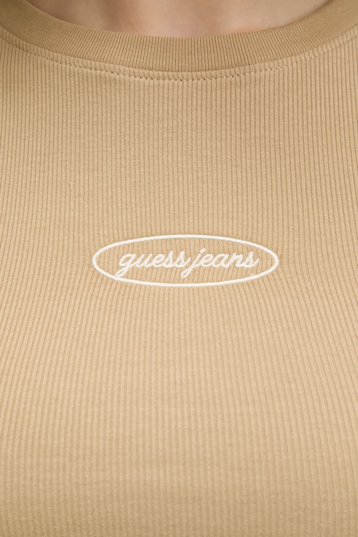 Тениска Guess Jeans W5YP37.KA0H1 бежов
