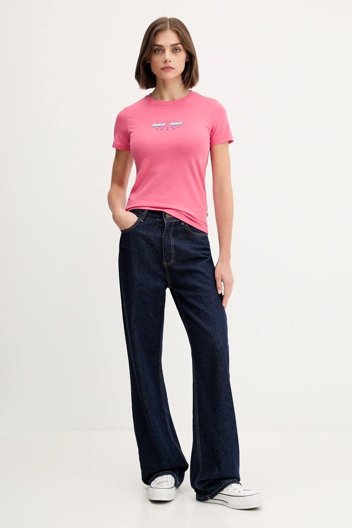 Μπλουζάκι Guess Jeans W5YI04.J1314 ροζ AW25