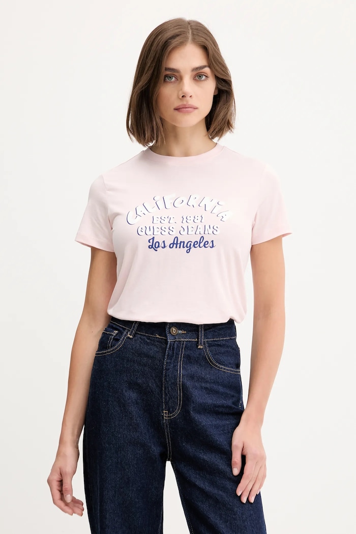 Guess Jeans t-shirt z elastanem różowy W5YI23.J1314