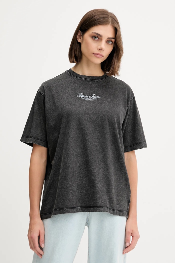 Guess Jeans t-shirt bawełniany aplikacja czarny W5YI25.K8HM0