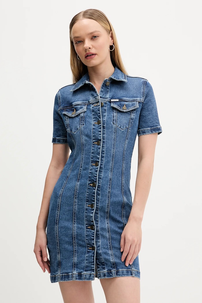 Дънкова рокля Guess Jeans еластичен син W5YK55.D5R11