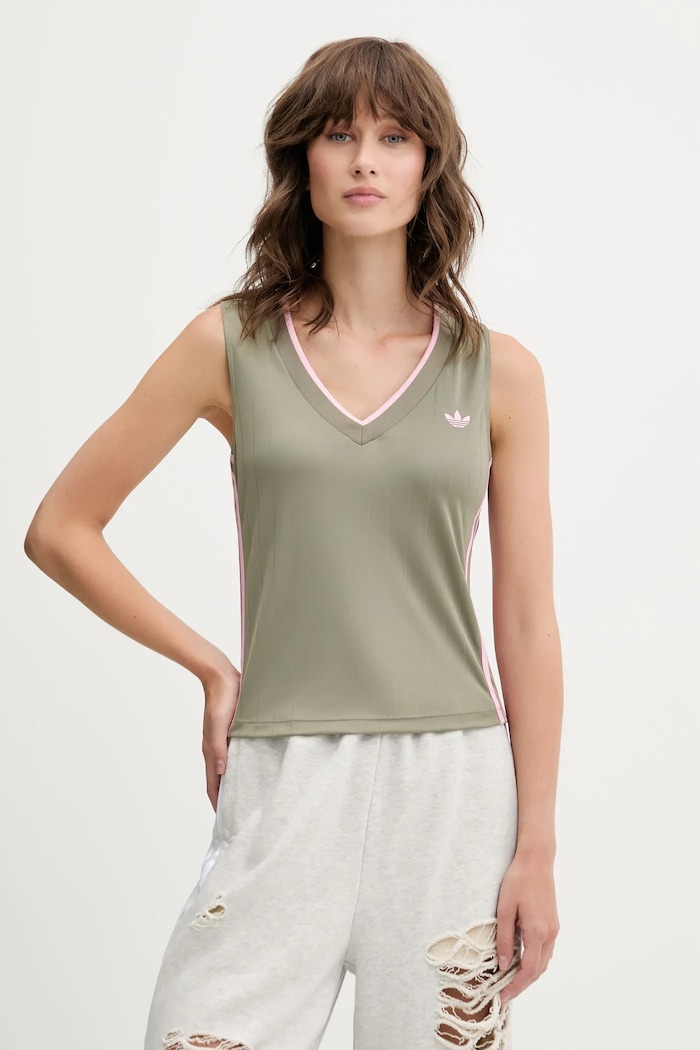 adidas Originals top V-Neck slim verde KD2281