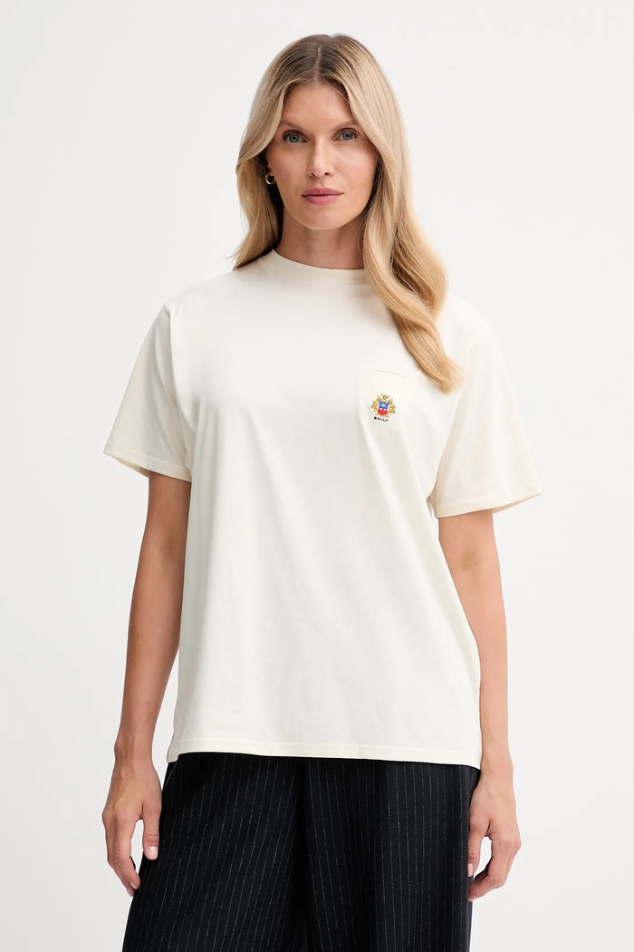 Bally tricou din bumbac imprimeu bej WJE07E