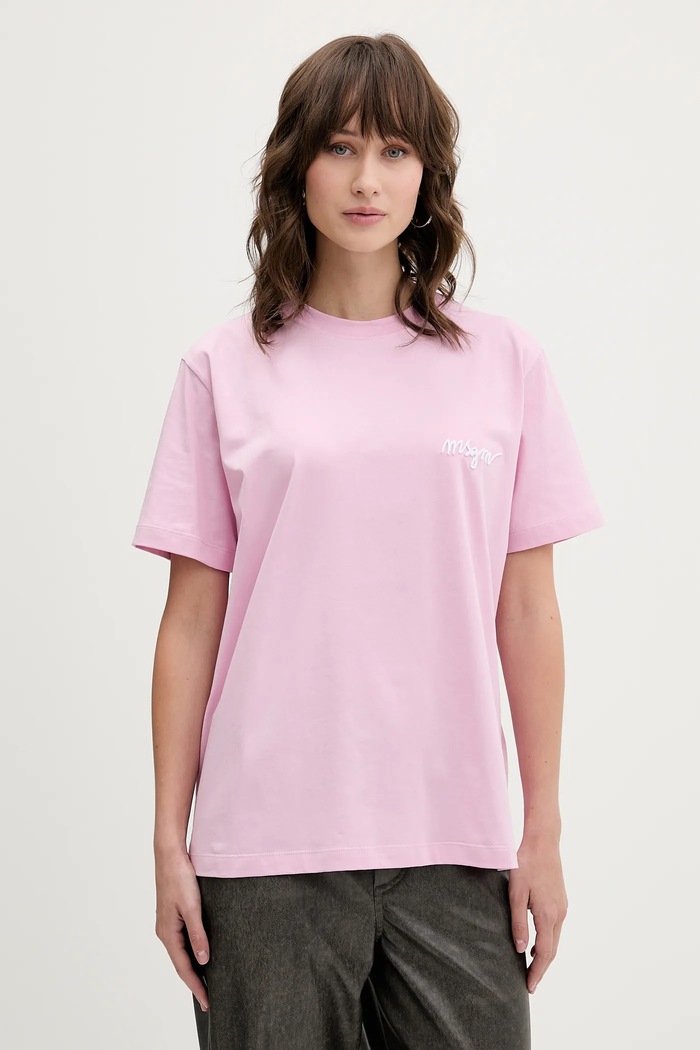 Bavlněné tričko MSGM kulatý růžová 3941MDM540.257798