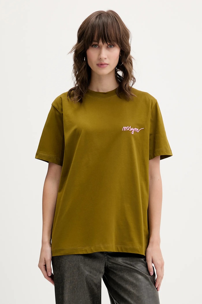 MSGM Tricou din bumbac verde 3941MDM540.257798
