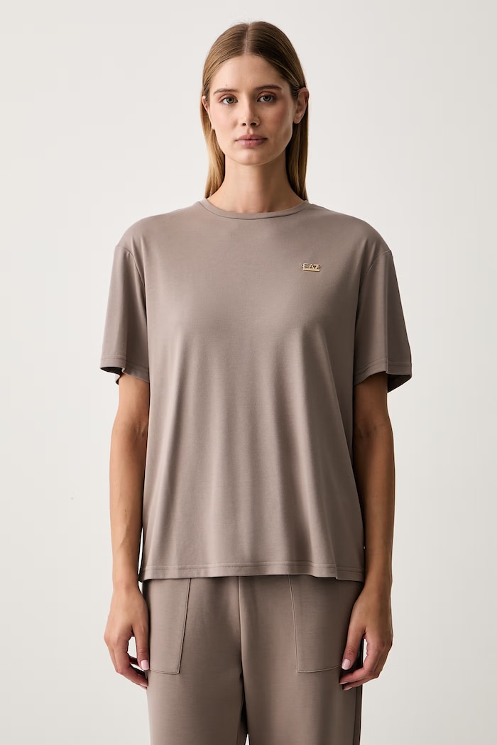 EA7 Emporio Armani T-shirt damski z wiskozą brązowy AF13919.7W000189