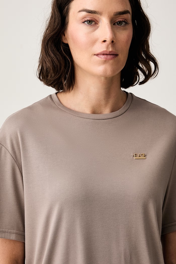 EA7 Emporio Armani T-shirt damski z wiskozą brązowy AF13919.7W000189