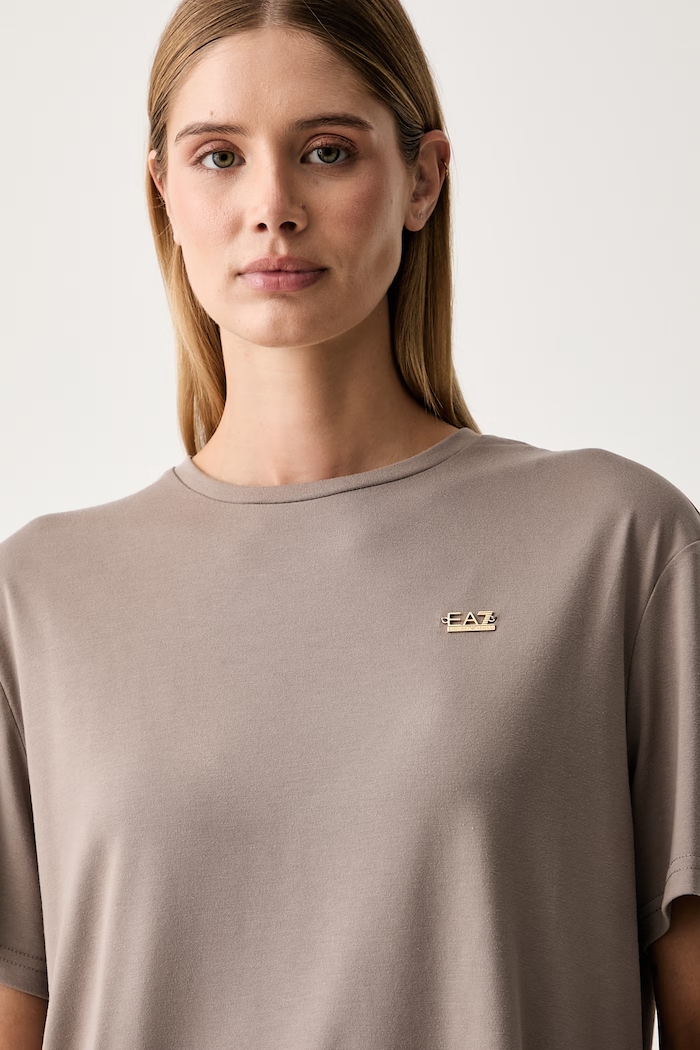 EA7 Emporio Armani T-shirt damski z wiskozą brązowy AF13919.7W000189