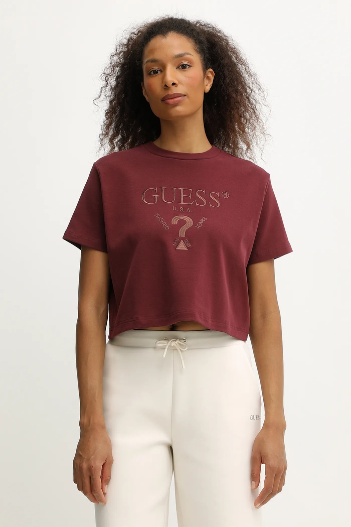 Μπλουζάκι Guess FABIA απλικέ μπορντό V5BI01.K1891