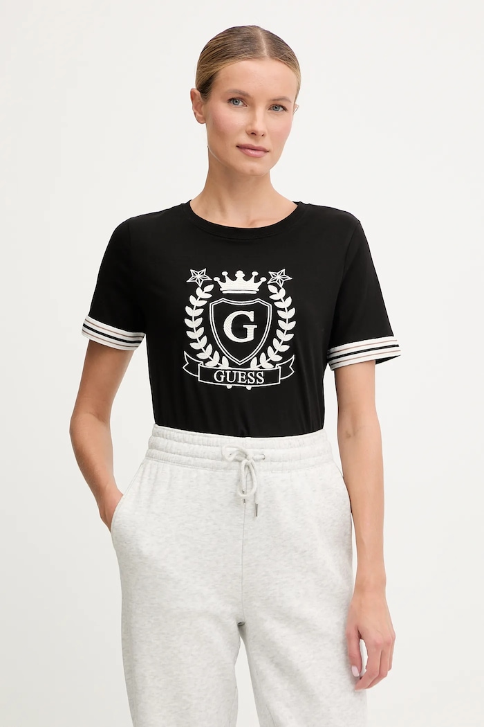 Guess t-shirt MURIEL elasztánnal fekete V5BI08.J1314