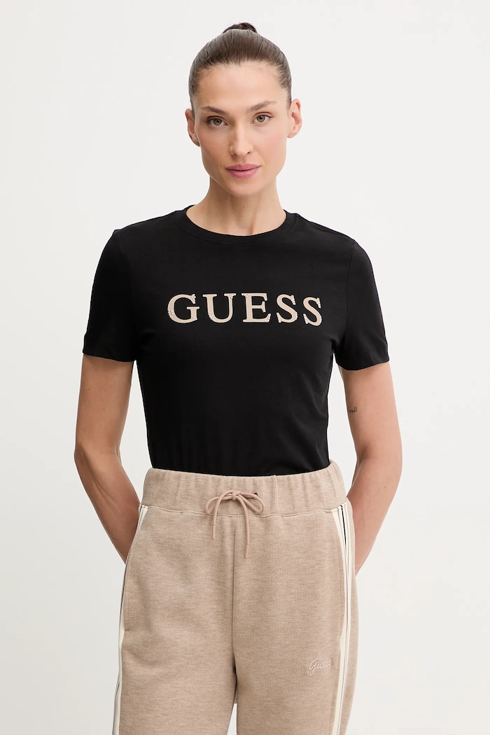 Guess tricou din bumbac CLELIA imprimeu negru V5BI10.I3Z14
