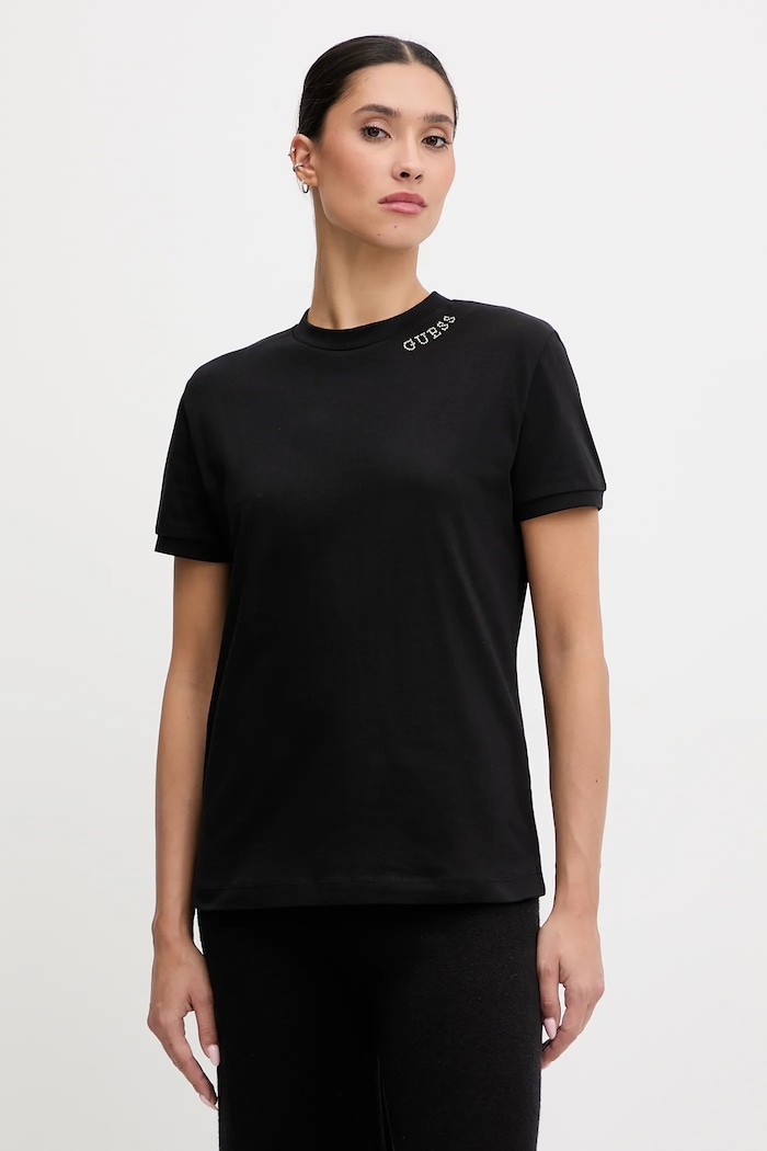 Guess tricou din bumbac CLELIA uni negru V5BI12.K8FQ4