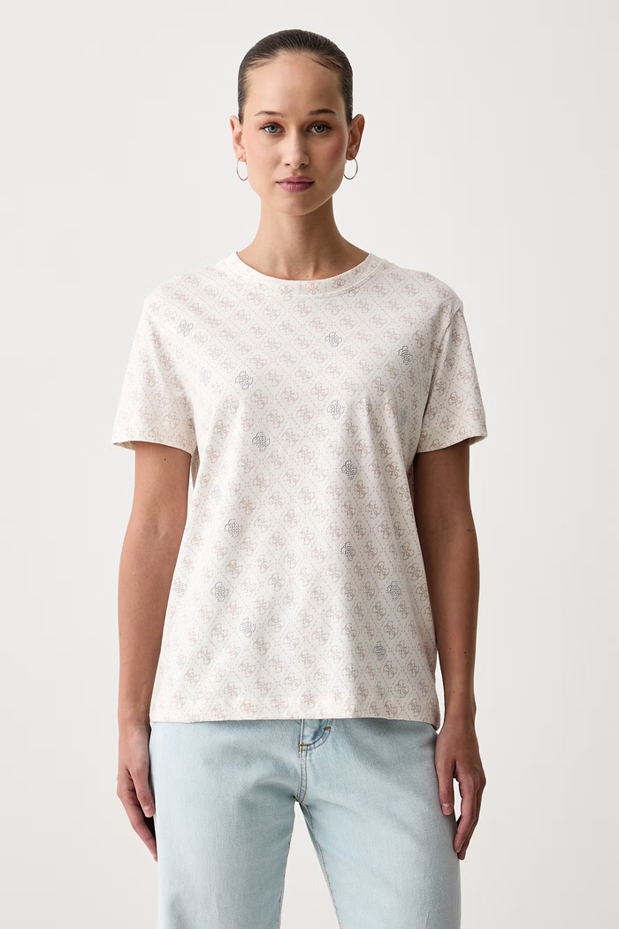 Guess T-shirt γυναικείο βαμβακερό RHOMBUS μπεζ V5BI14.I3Z14