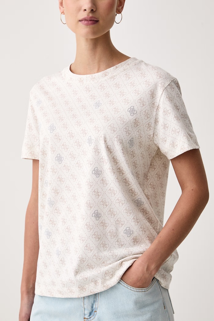 Guess T-shirt damski bawełniany RHOMBUS V5BI14.I3Z14 beżowy AW25