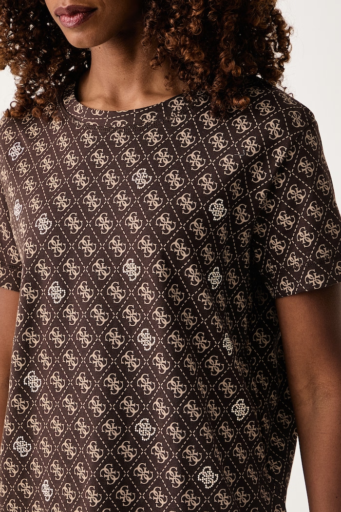 T-shirt damski bawełniany RHOMBUS Guess V5BI14.I3Z14 brązowy