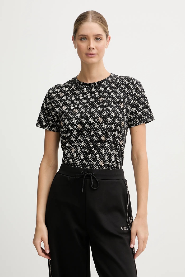 Guess T-shirt damski bawełniany RHOMBUS czarny V5BI14.I3Z14