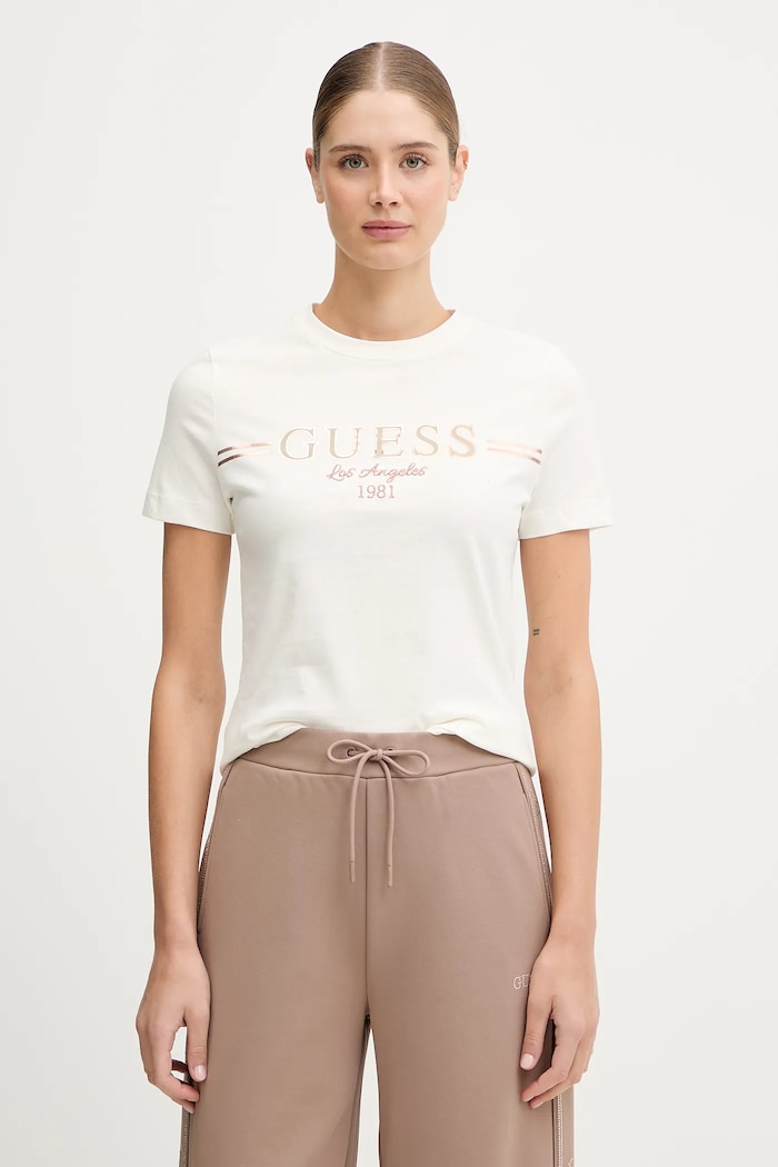Guess tricou din bumbac BIBIA imprimeu bej V5BI15.KA260