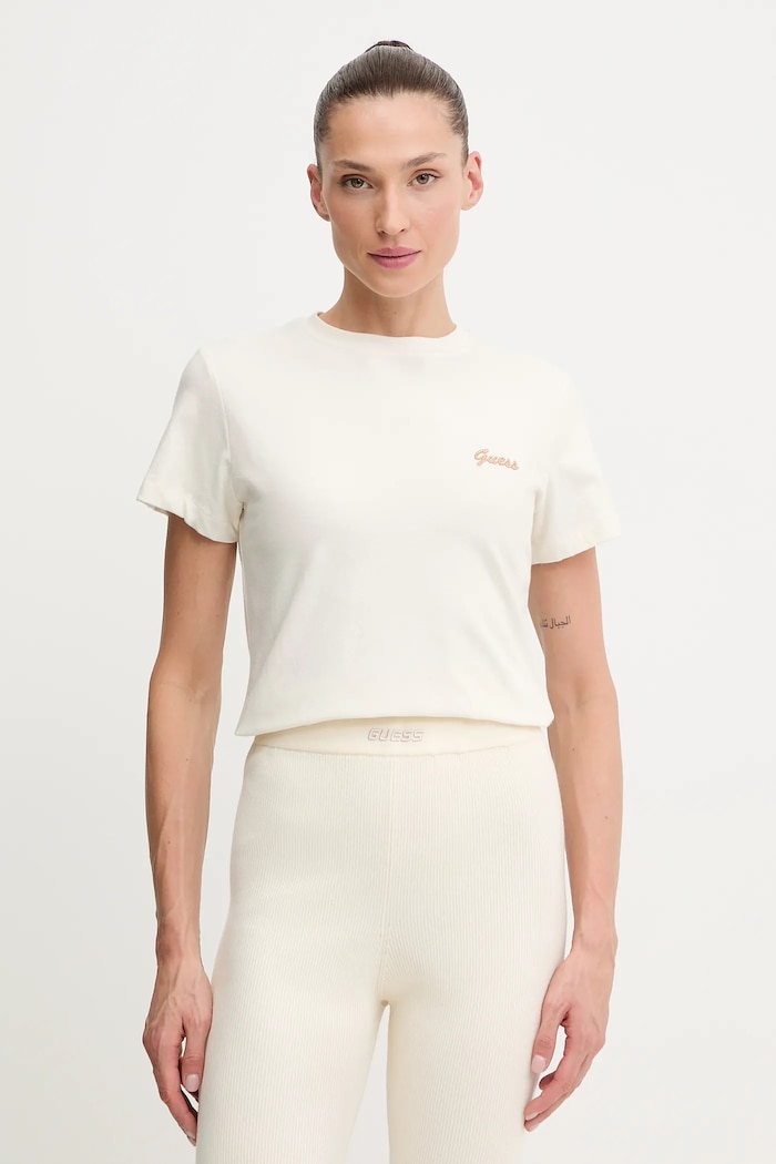 Guess t-shirt ALBA elasztánnal bézs V5BI17.KCBF1