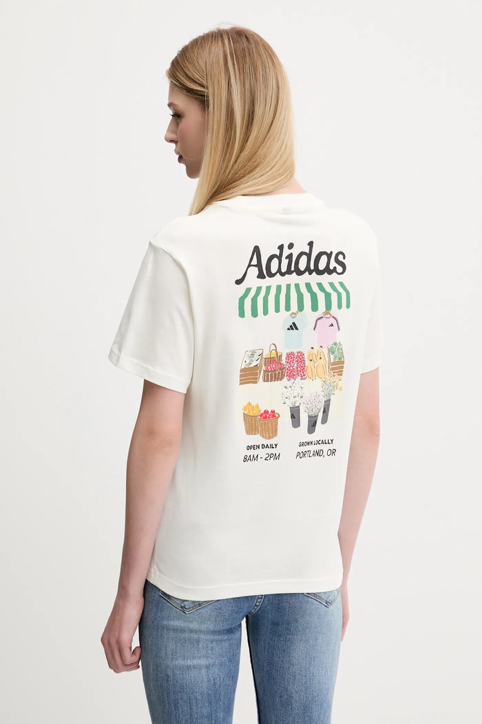 Bavlněné tričko adidas FARMMKT nášivka béžová KB2485