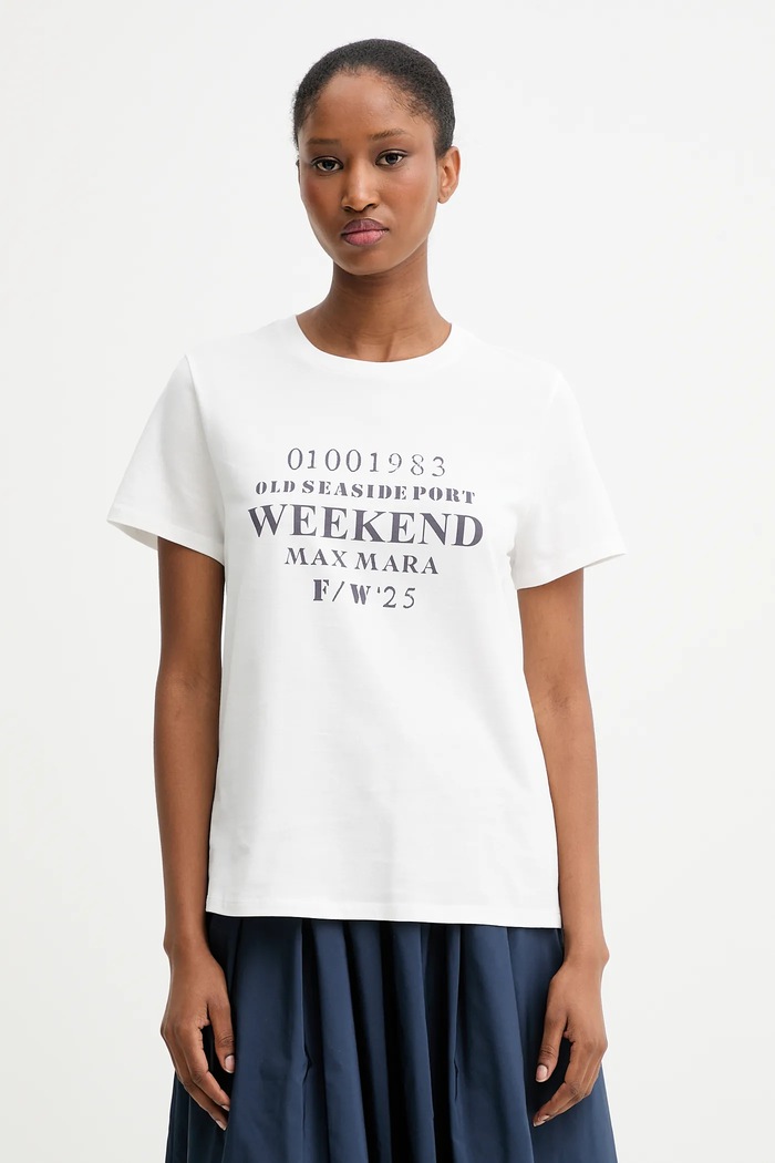 Памучна тениска Weekend Max Mara GUGLIA стандартна бял 2525976031600