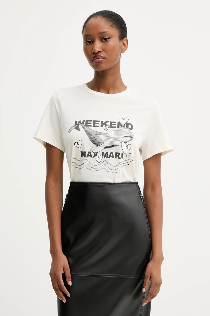 Памучна тениска Weekend Max Mara GUGLIA стандартна бежов 2525976031600