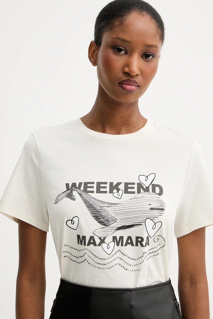 Памучна тениска Weekend Max Mara GUGLIA бежов 2525976031600