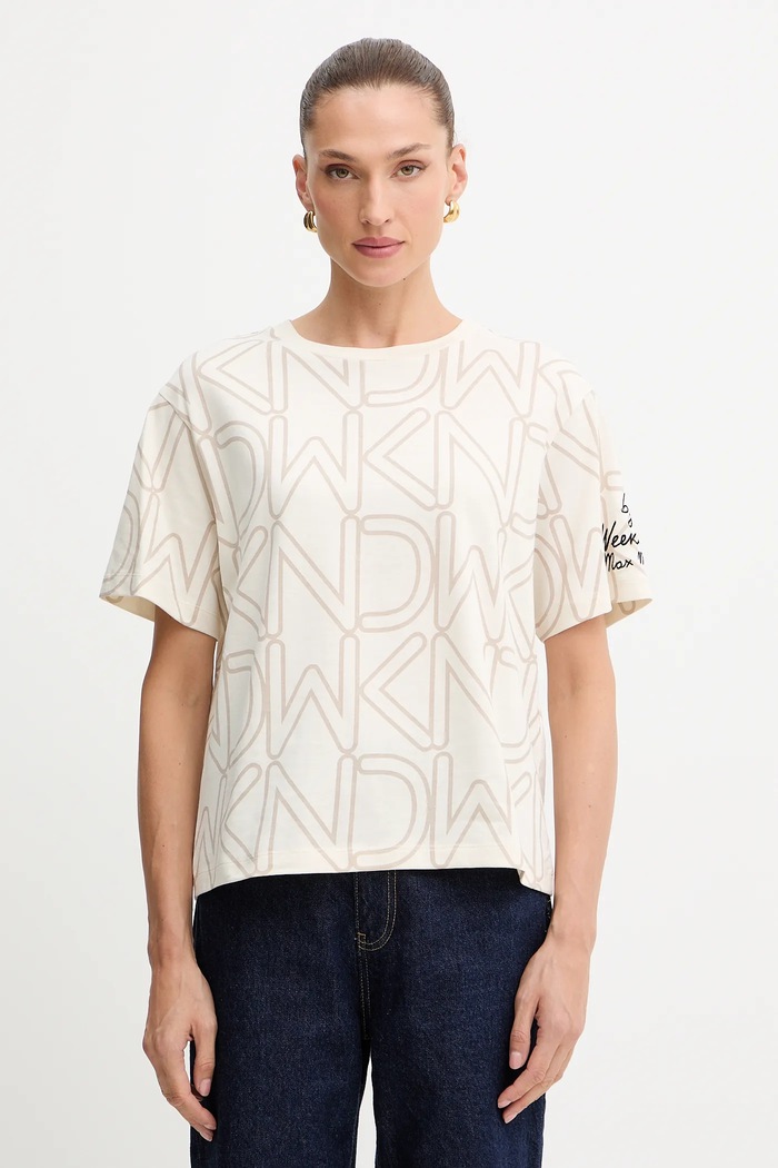 Памучна тениска Weekend Max Mara щампа бежов 2525976051600