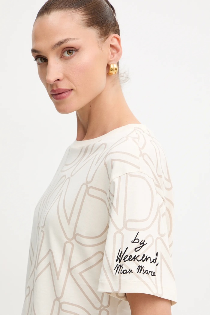 Памучна тениска Weekend Max Mara бежов 2525976051600