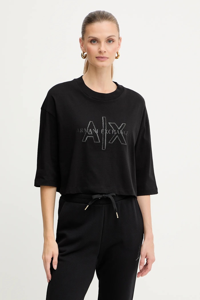 Armani Exchange pamut póló pamut fekete XW001080.AF10356