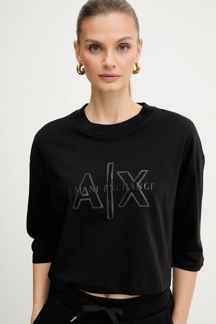 Armani Exchange pamut póló fekete XW001080.AF10356