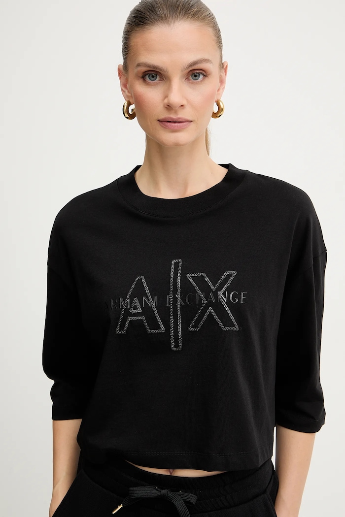 Armani Exchange pamut póló fekete XW001080.AF10356