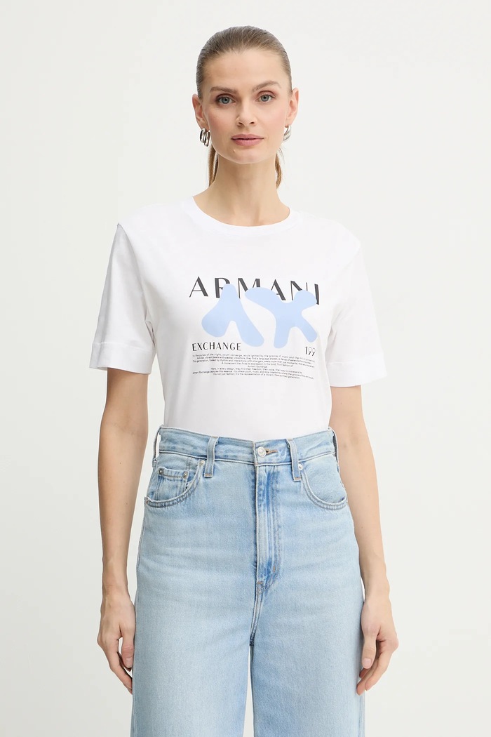 Bavlnené tričko Armani Exchange potlač biela XW001348.AF17172