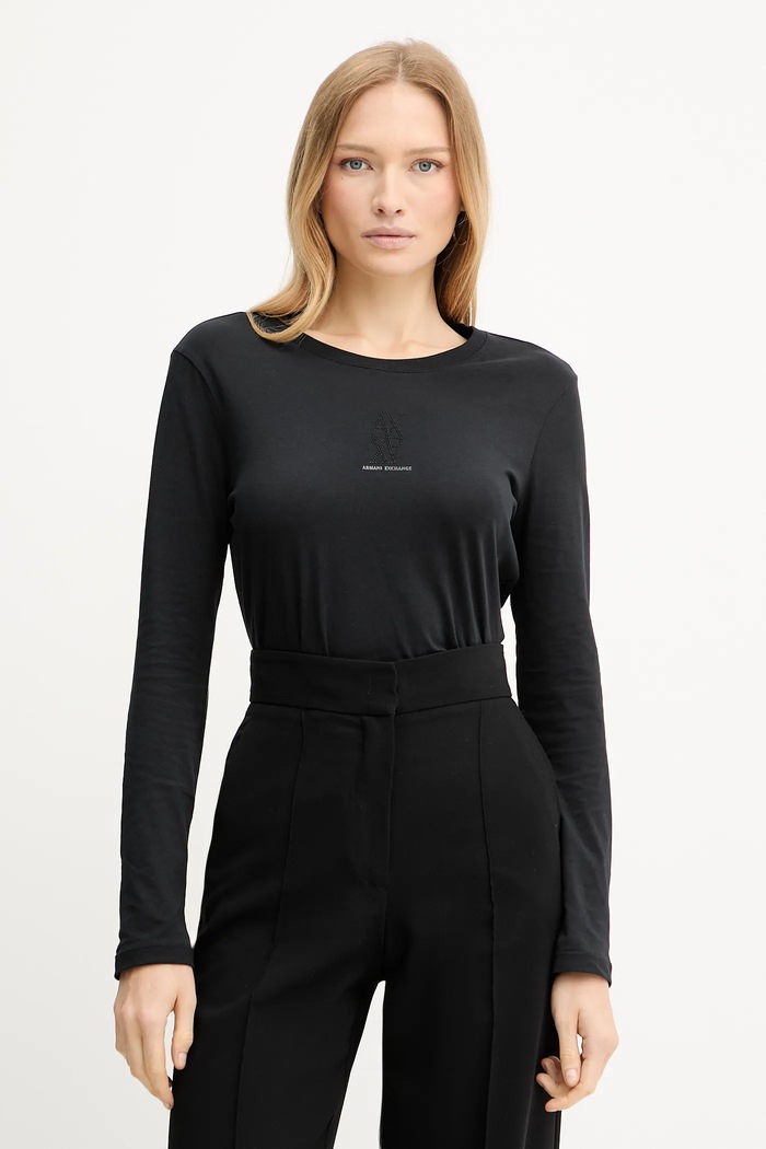 Armani Exchange longsleeve din bumbac imprimeu negru XW001350.AF17172