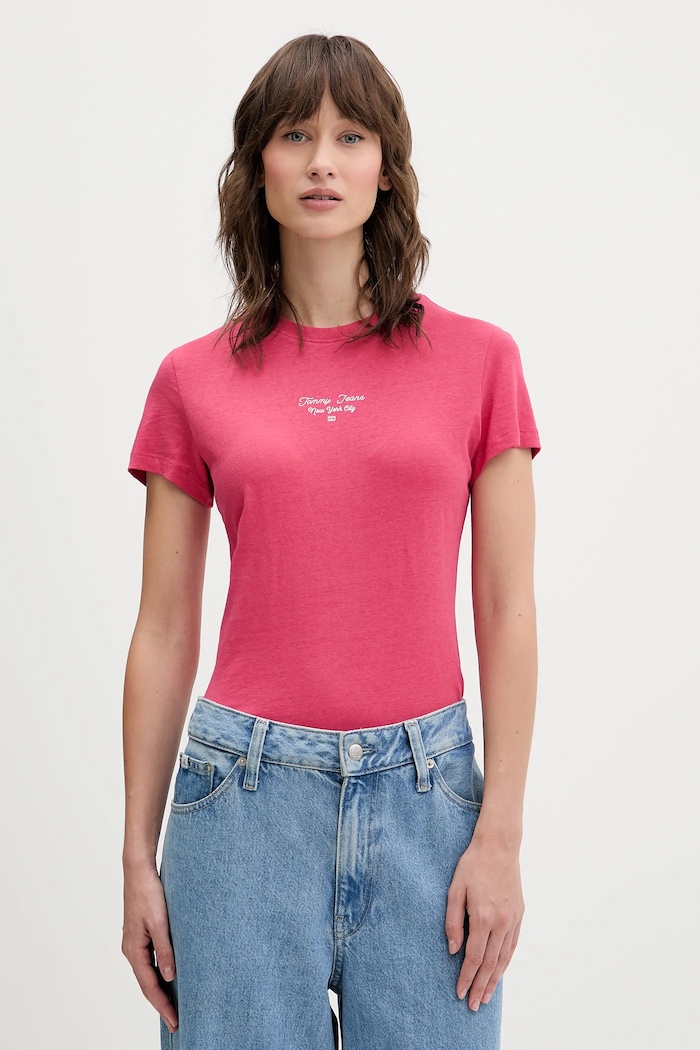 Μπλουζάκι Tommy Jeans στάμπα ροζ DW0DW21542
