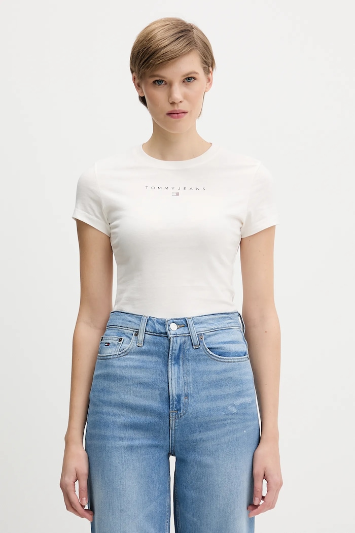Tommy Jeans pamut póló pamut bézs DW0DW21550