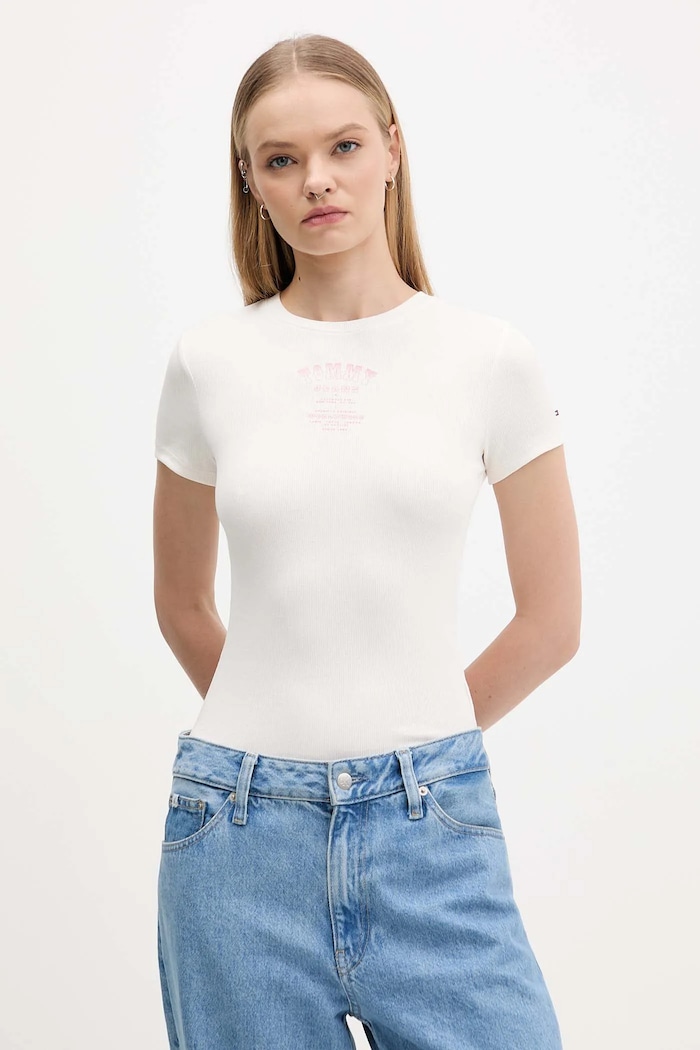 Tričko Tommy Jeans slim béžová DW0DW21584