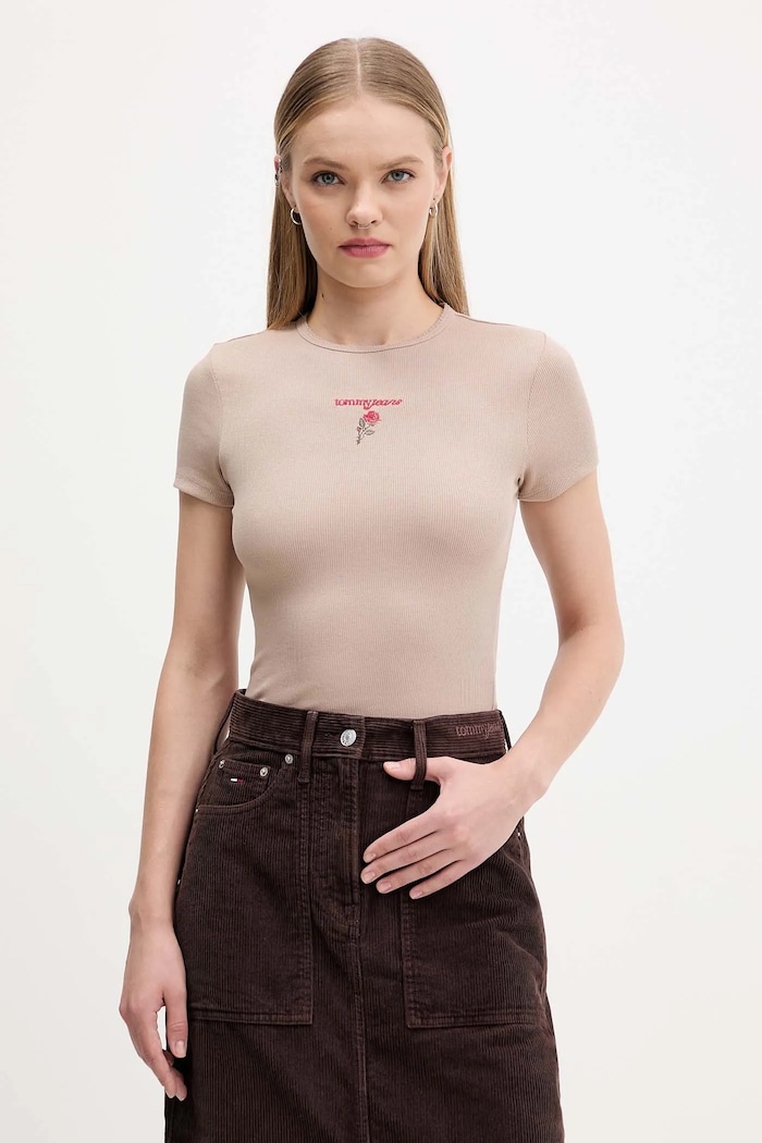 Tommy Jeans t-shirt elasztánnal bézs DW0DW21787