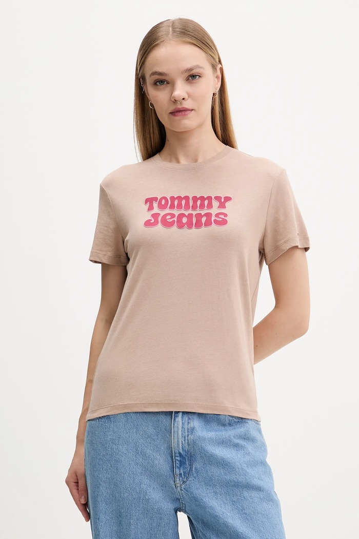 Tommy Jeans t-shirt nyomtatásos barna DW0DW21956