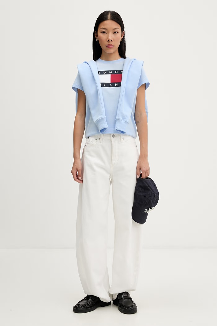 Tommy Jeans t-shirt γυναικείο βαμβακερό DW0DW22562 μπλε SS26