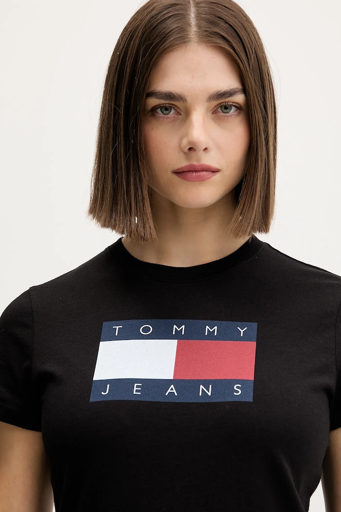 Tommy Jeans тениска дамска от памук черен DW0DW22562