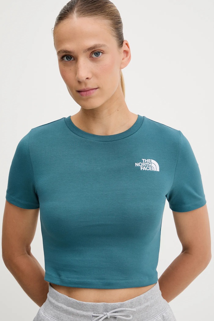 Tričko The North Face Crop S/S Tee tyrkysová NF0A55AOBQ51