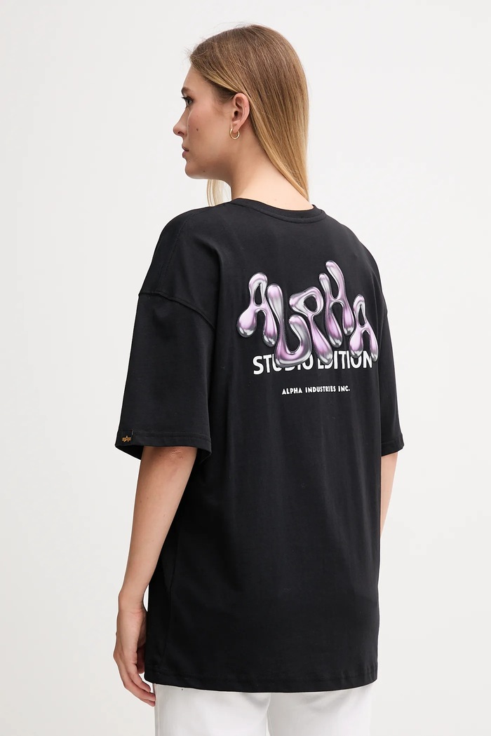 Alpha Industries tricou din bumbac imprimeu negru 156062.03